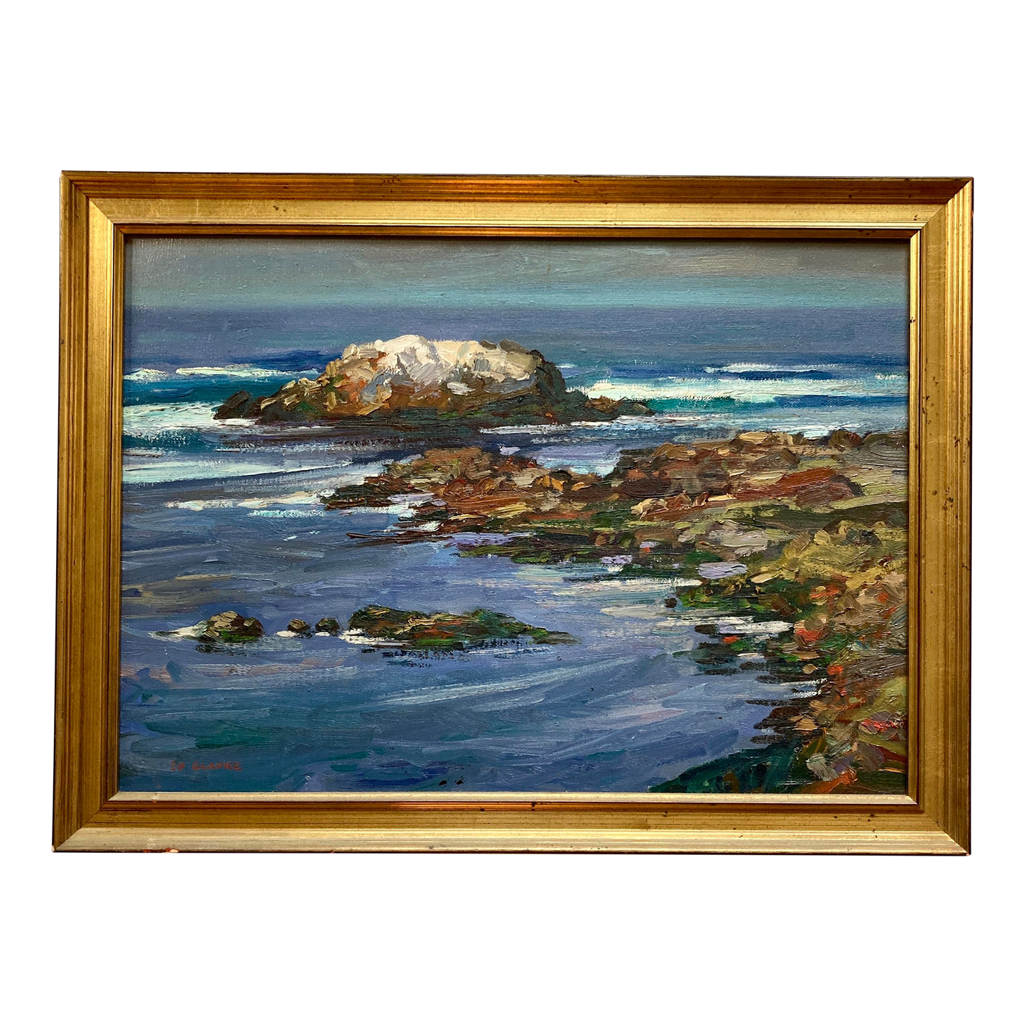 Edward Glafke 'Bird Rock' Impressionist Seascape Painting