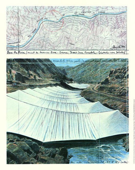 Christo and Jeanne-Claude, Over the River (From Above) Signed Print